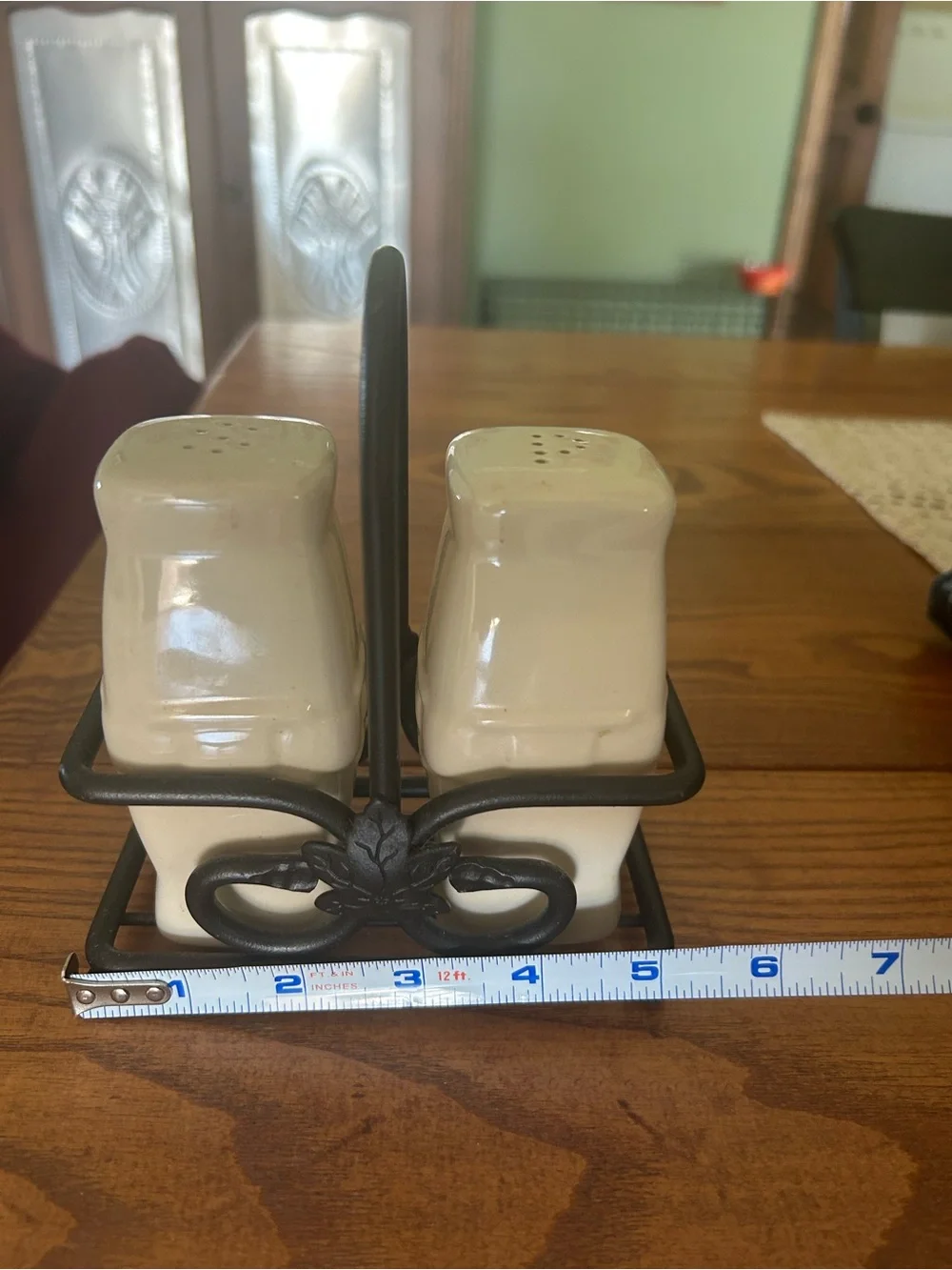 Longaberger Ceramic Salt and Pepper Shakers with Black Metal Holder - Picture 3 of 3